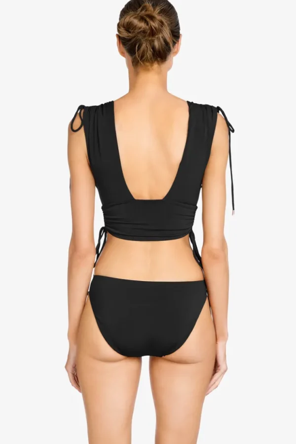 Robin Piccone Bikini Tops-Aubrey V Plunge Top Black