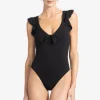Robin Piccone One Pieces-Ava Ruffle One Piece Black