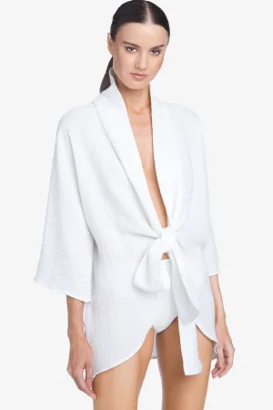 Robin Piccone Cover Ups-Bubble Gauze Caftan White