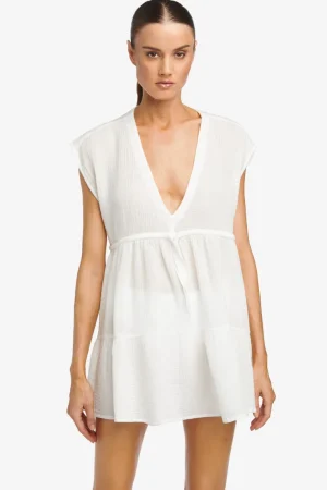 Robin Piccone Cover Ups-Bubble Gauze Flouncy Dress White