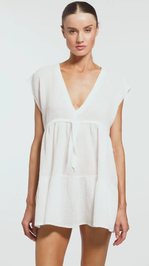 bubble_gauze_flouncy_dres_2-1.webp Robin Piccone Cover Ups-Bubble Gauze Flouncy Dress White