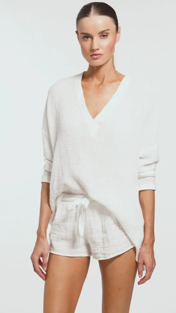 bubble_gauze_tunic_2.webp Robin Piccone Cover Ups-Bubble Gauze Tunic White