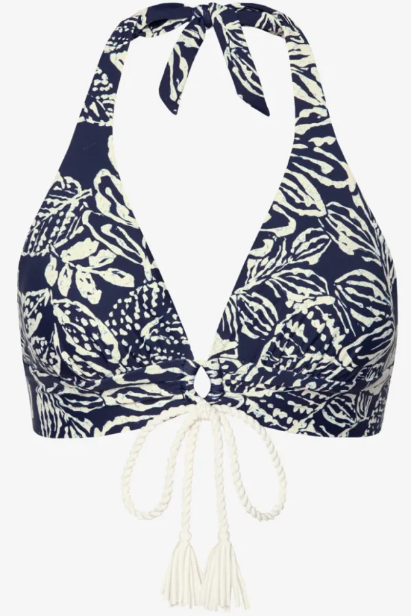 Robin Piccone Bikini Tops-Indah Halter Top Navy/Ecru