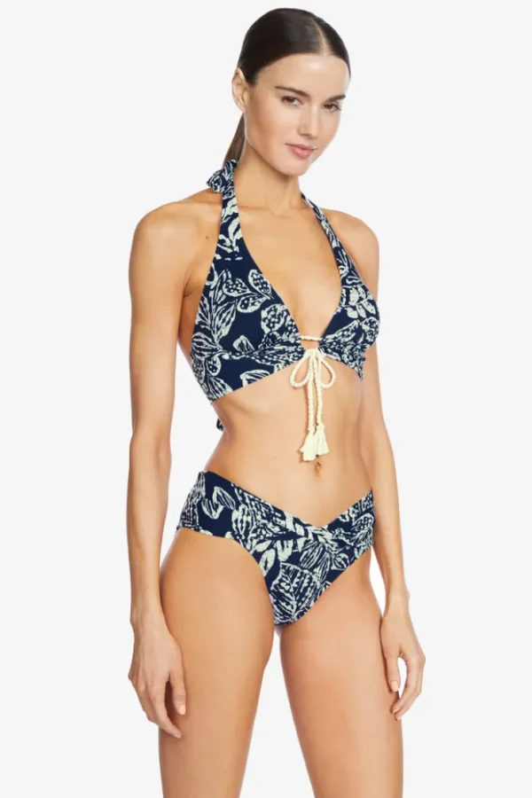 Robin Piccone Bikini Tops-Indah Halter Top Navy/Ecru