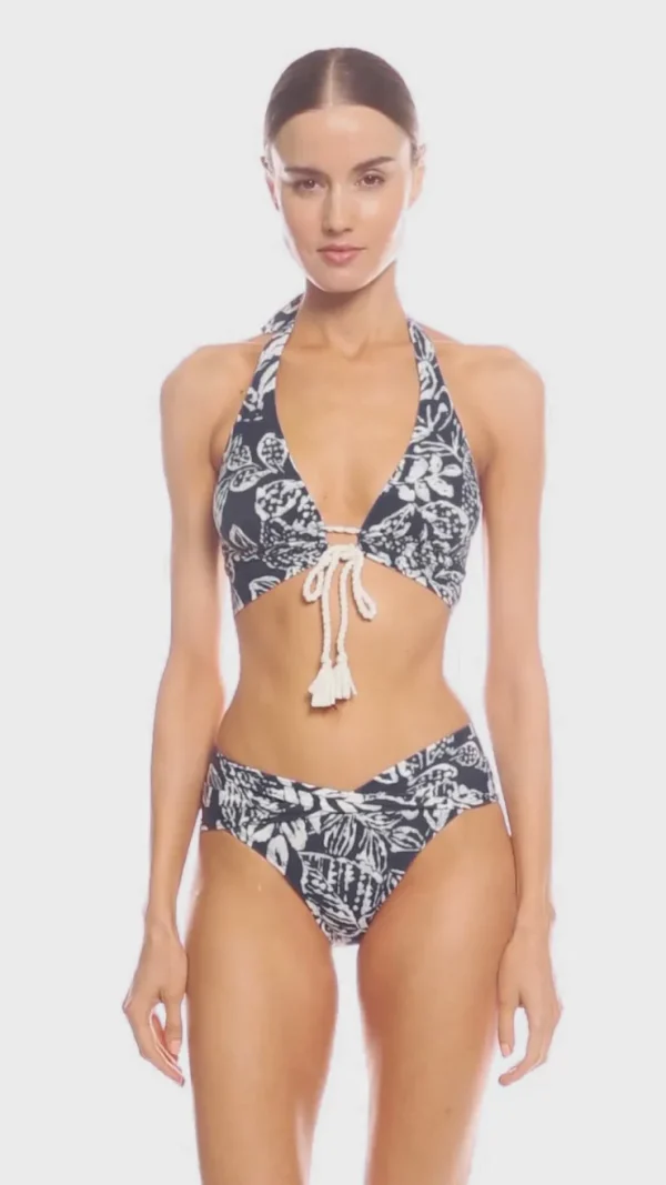 Robin Piccone Bikini Tops-Indah Halter Top Navy/Ecru