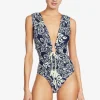 Robin Piccone One Pieces-Indah Shirred One Piece Navy/Ecru