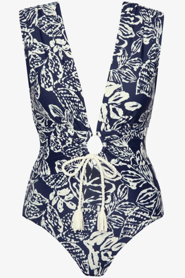 Robin Piccone One Pieces-Indah Shirred One Piece Navy/Ecru