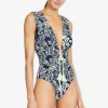 Robin Piccone One Pieces-Indah Shirred One Piece Navy/Ecru