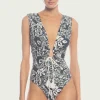Robin Piccone One Pieces-Indah Shirred One Piece Navy/Ecru