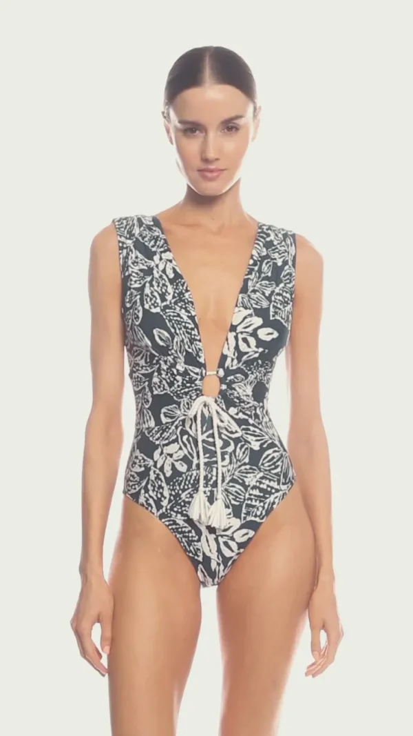 Robin Piccone One Pieces-Indah Shirred One Piece Navy/Ecru