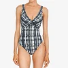 Robin Piccone One Pieces-Jana Plunge One Piece Black/Ecru